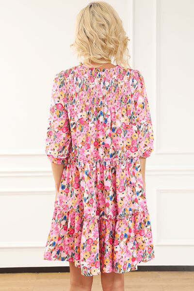 swvws Floral Smocked Flounce Sleeve Mini Dress