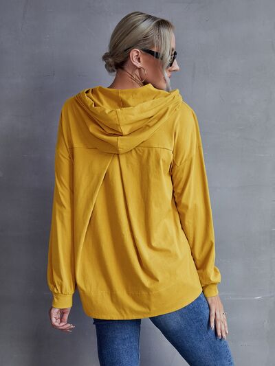 swvws Drawstring Pocketed Dropped Shoulder Hoodie