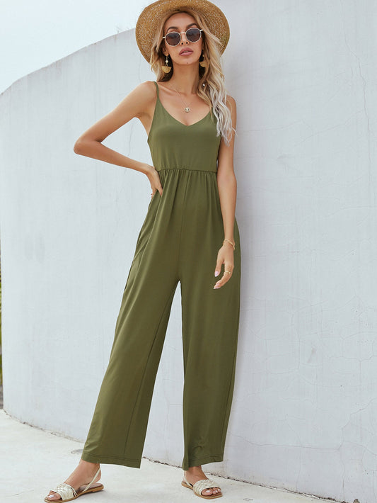 swvws Adjustable Spaghetti Strap Jumpsuit with Pockets