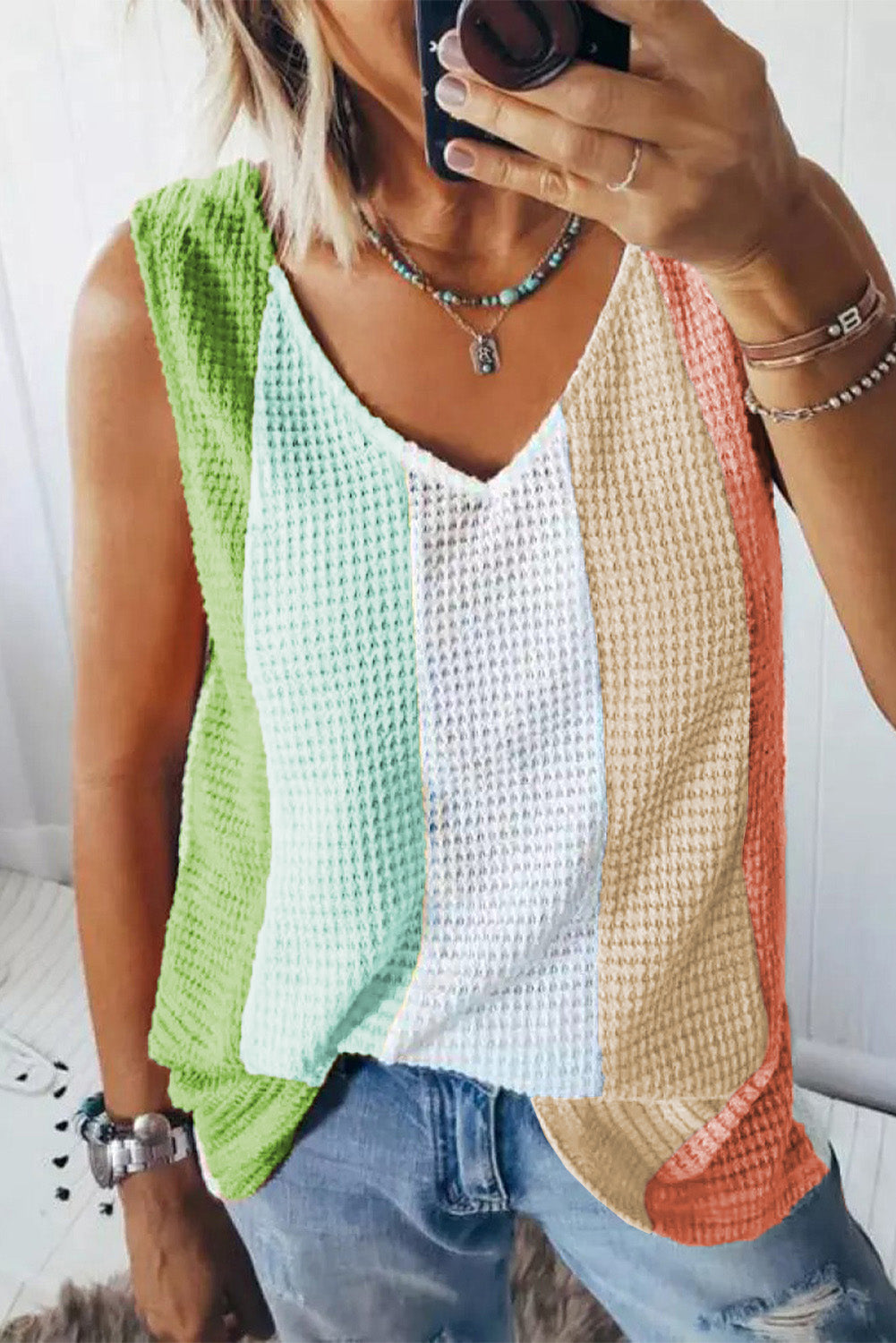 swvws Color Block V-Neck Tank Top