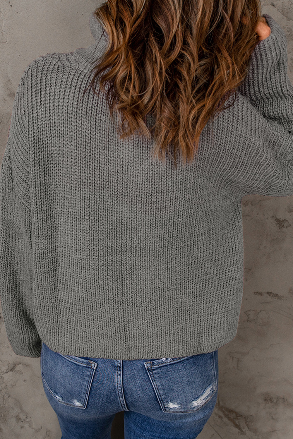 swvws Half Zip Rib-Knit Dropped Shoulder Sweater