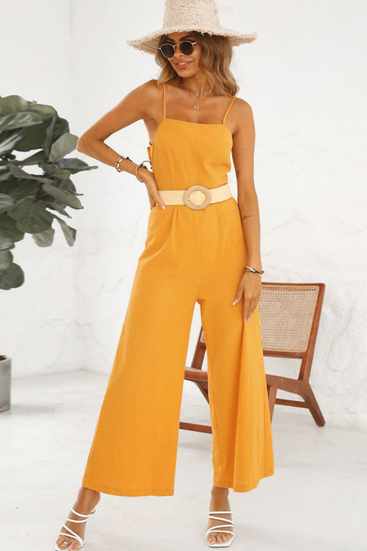 swvws Cutout Spaghetti Strap Tie Back Wide Leg Jumpsuit