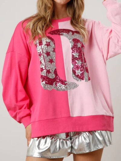 swvws Sequin Round Neck Dropped Shoulder Sweatshirt