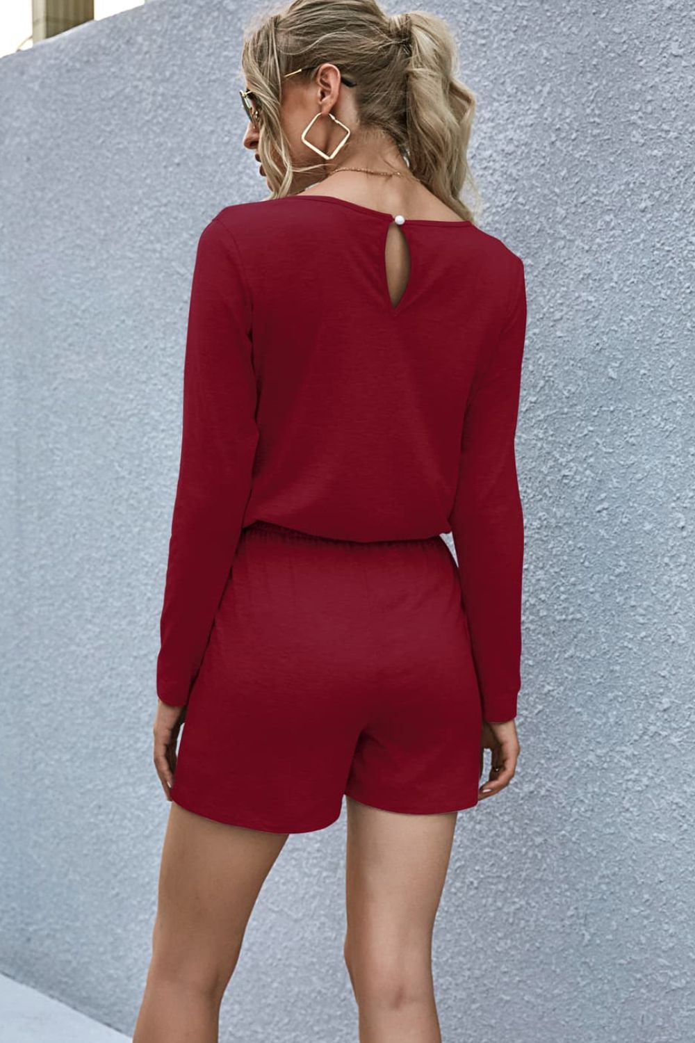 swvws Drawstring Waist Long Sleeve Romper