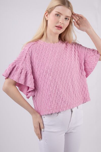 swvws VERY J Full Size Texture Ruffle Short Sleeve Top