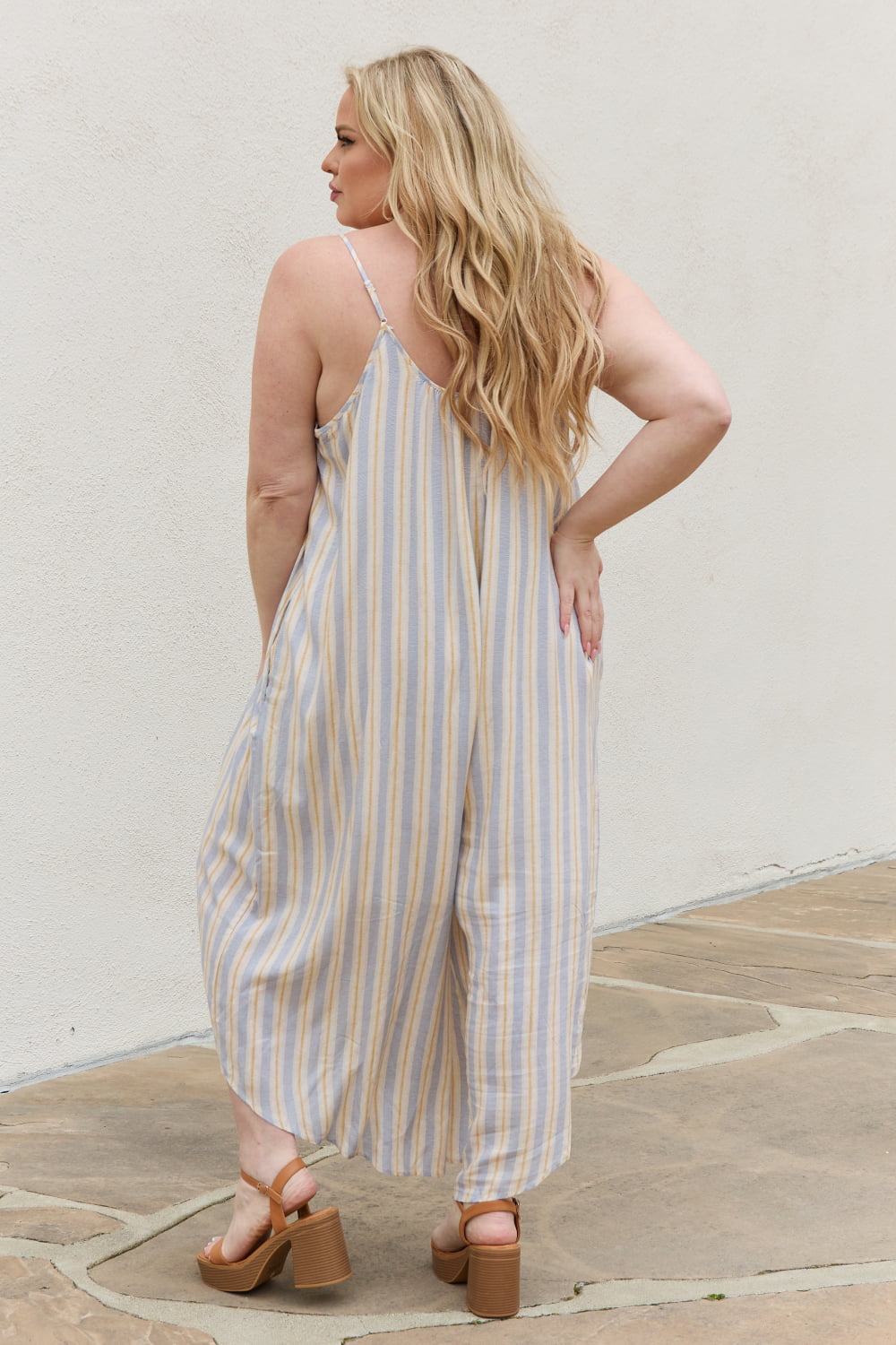 swvws HEYSON Full Size Multi Colored Striped Jumpsuit with Pockets