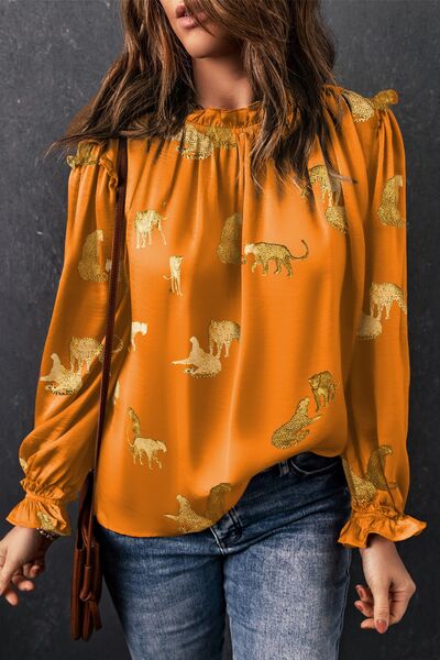 swvws Frill Animal Flounce Sleeve Blouse