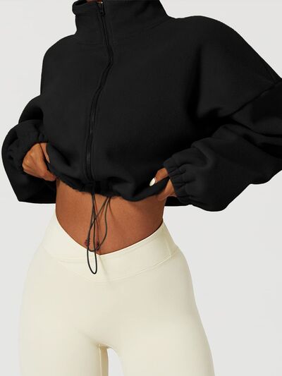 swvws Drawstring Zip Up Dropped Shoulder Sweatshirt