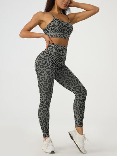 swvws Leopard Crisscross Top and Leggings Active Set