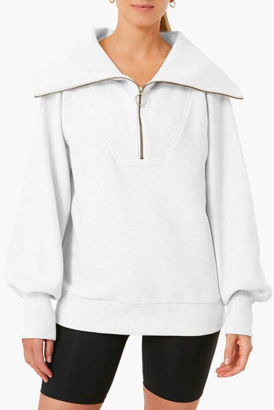 swvws Pocketed Quarter Zip Collared Neck Sweatshirt