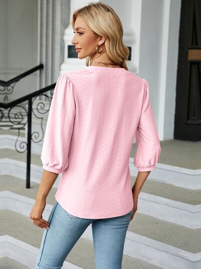 swvws Textured Notched Three-Quarter Sleeve Blouse