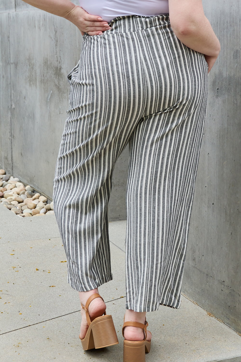 swvws Heimish Find Your Path Full Size Paperbag Waist Striped Culotte Pants