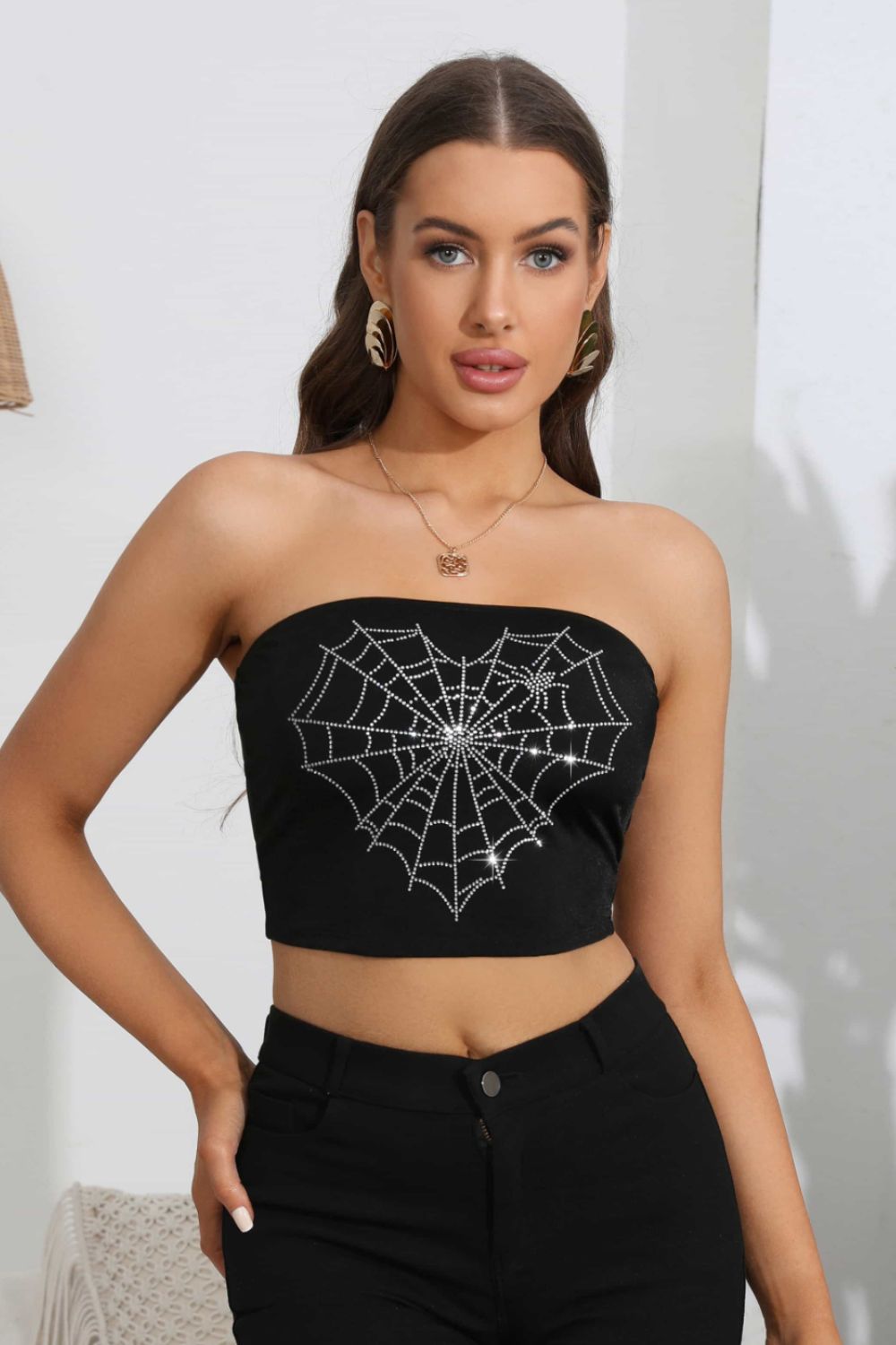 swvws Heart Spider Web Graphic Tube Top