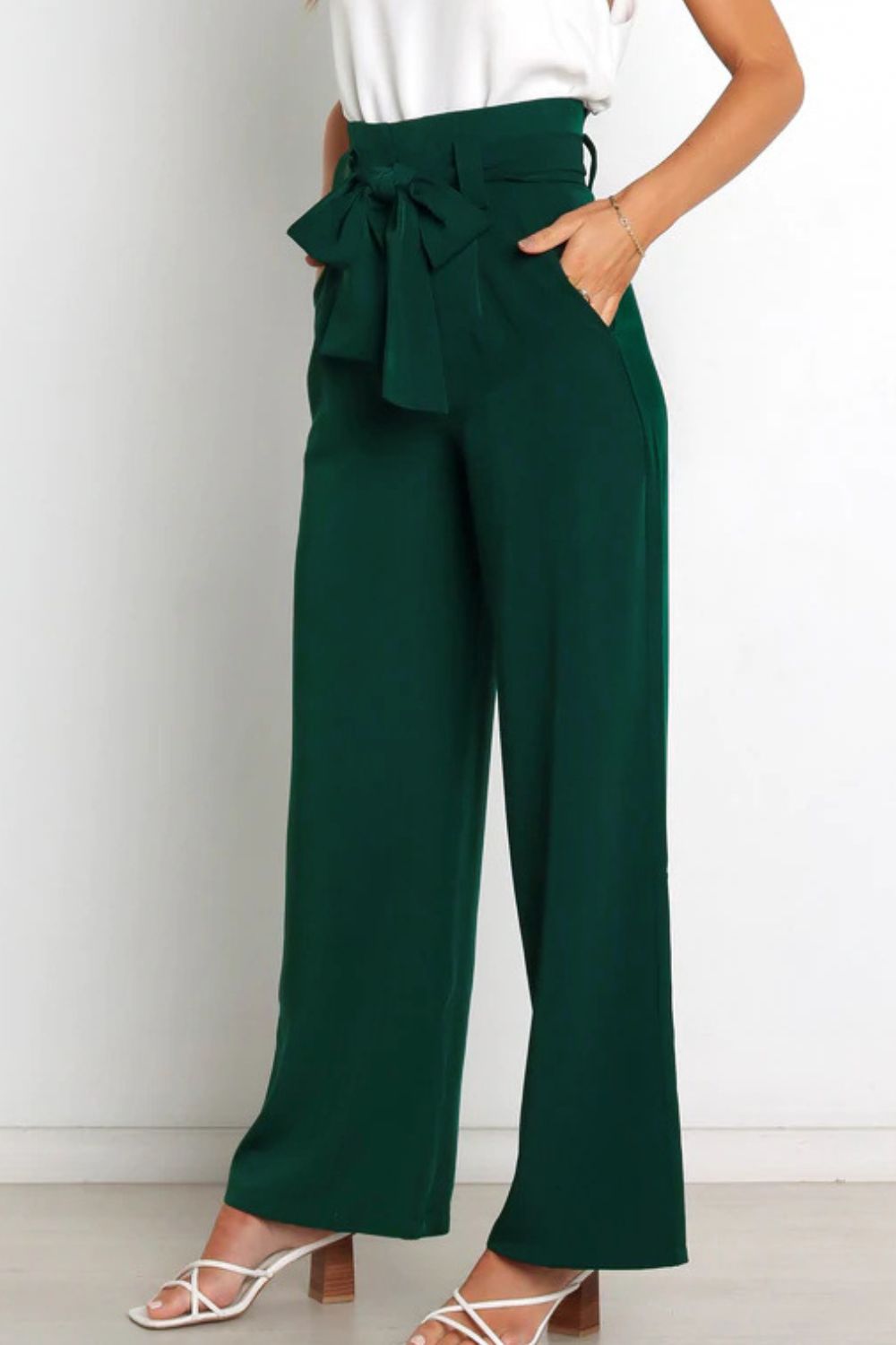 swvws Tie Front Paperbag Wide Leg Pants