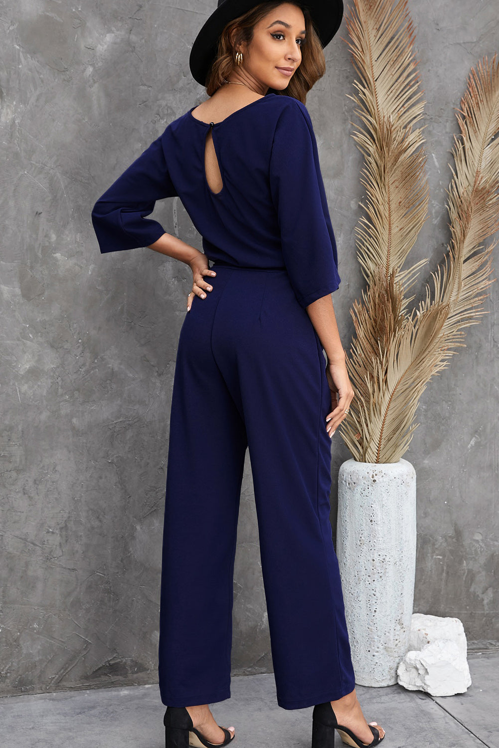 swvws Belted Three-Quarter Sleeve Jumpsuit