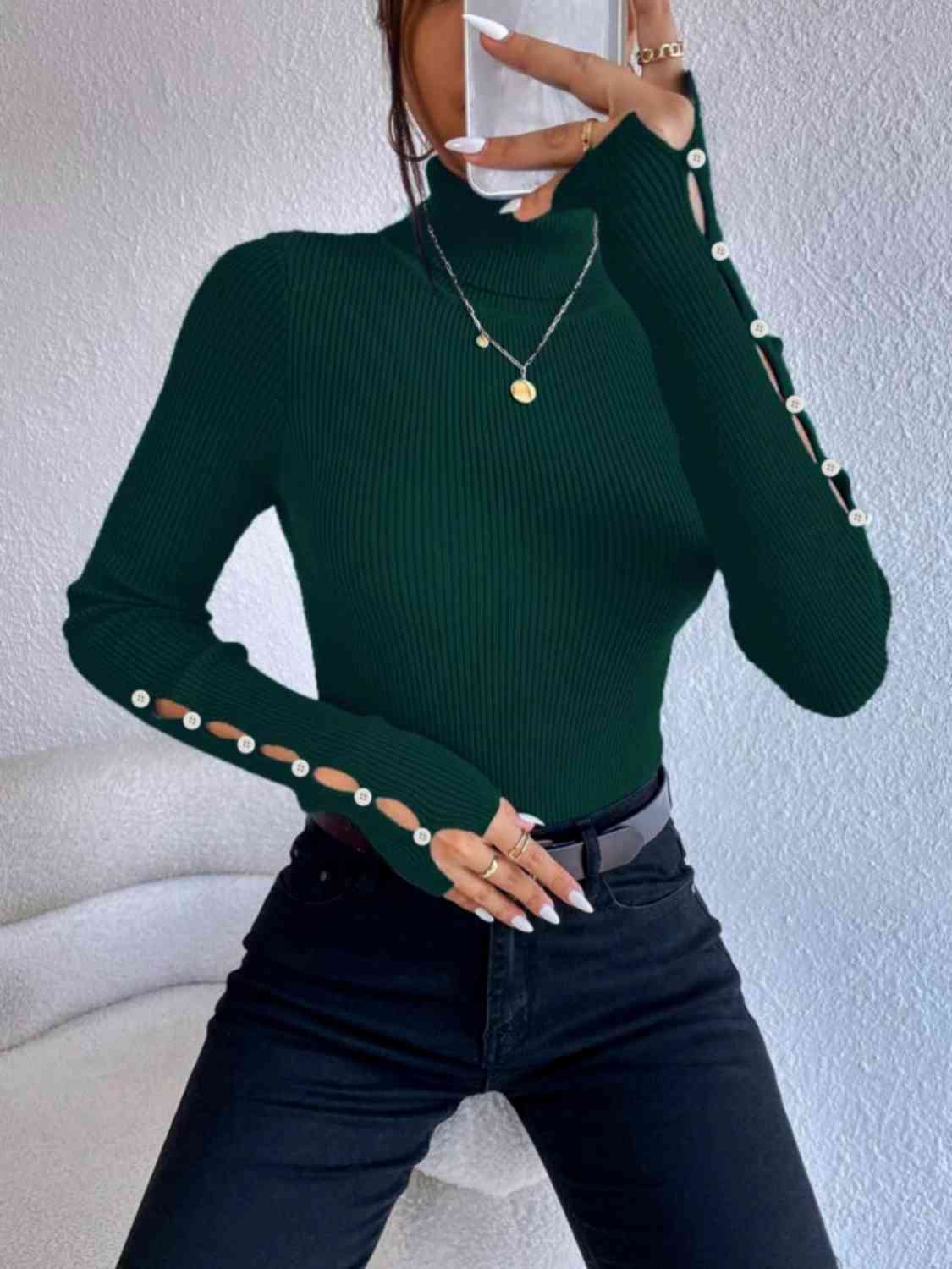 swvws Cutout Turtleneck Rib-Knit Top