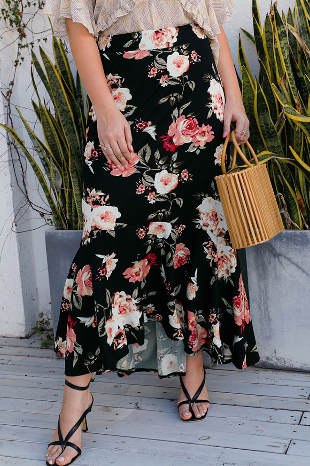 themeisles Plus Size Floral High-Rise Skirt