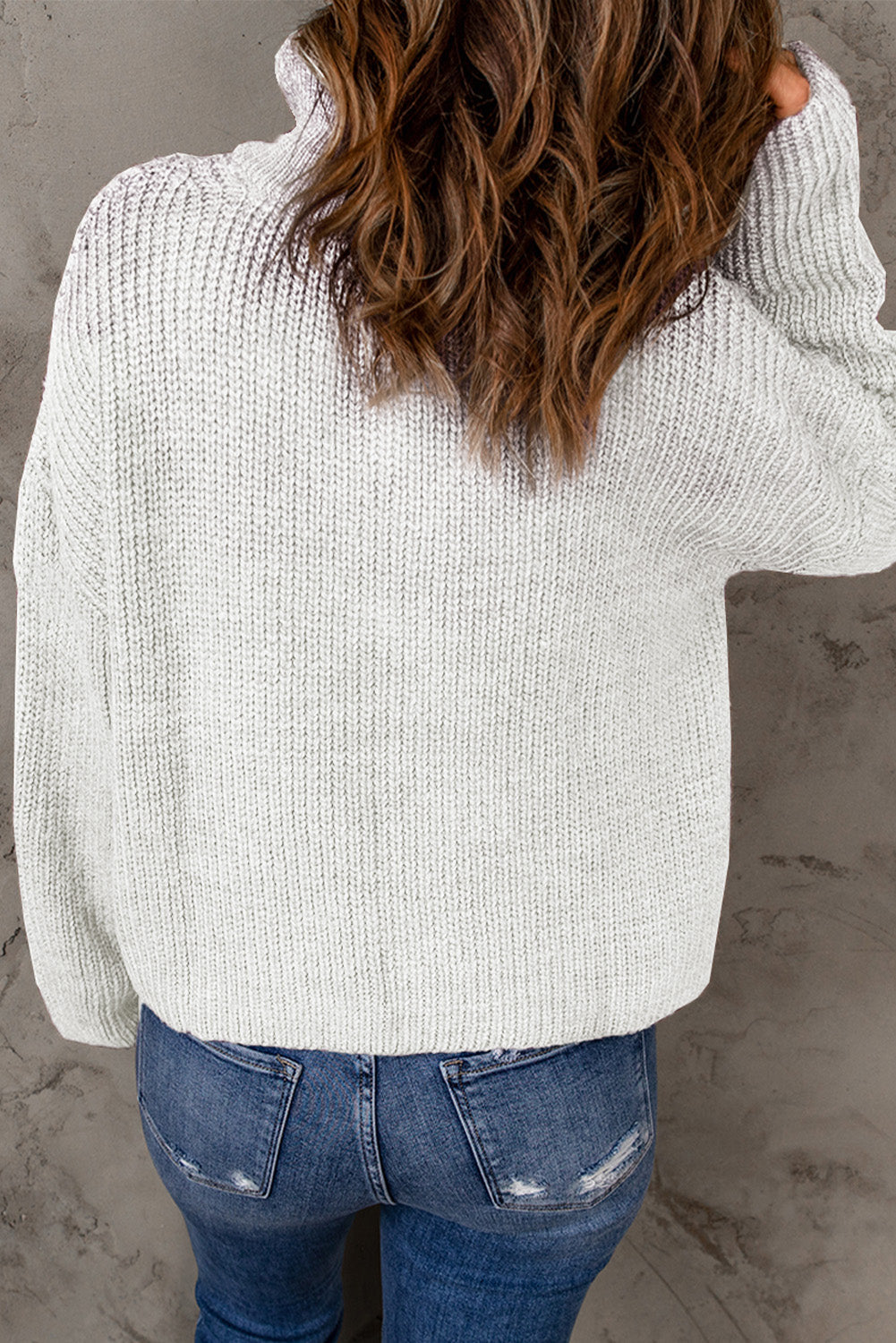 swvws Half Zip Rib-Knit Dropped Shoulder Sweater