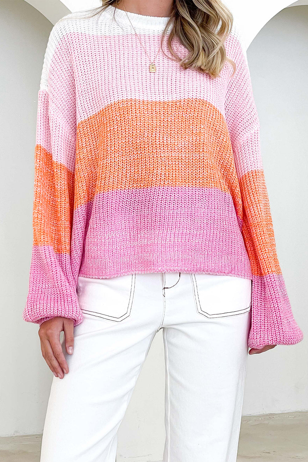 swvws Ribbed Color Block Long Sleeve Sweater