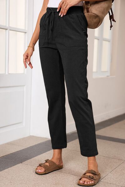 swvws Drawstring Straight Pants with Pockets