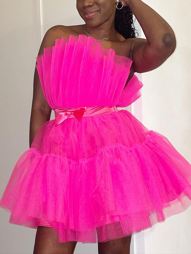 Sixsr Bow Decor Layered Tulle Cocktail Dress