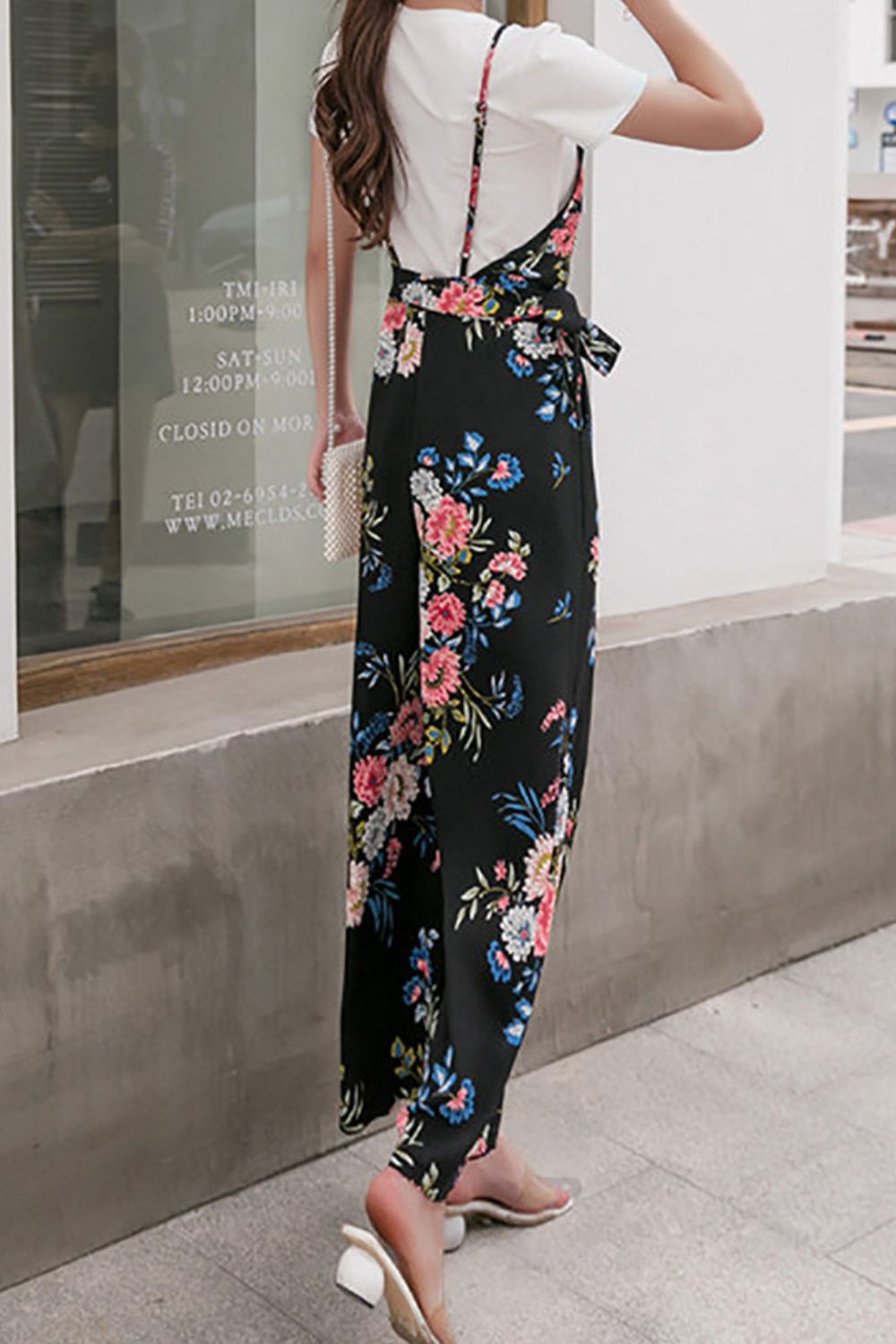 swvws Floral Spaghetti Strap Wide Leg Jumpsuit with Pockets