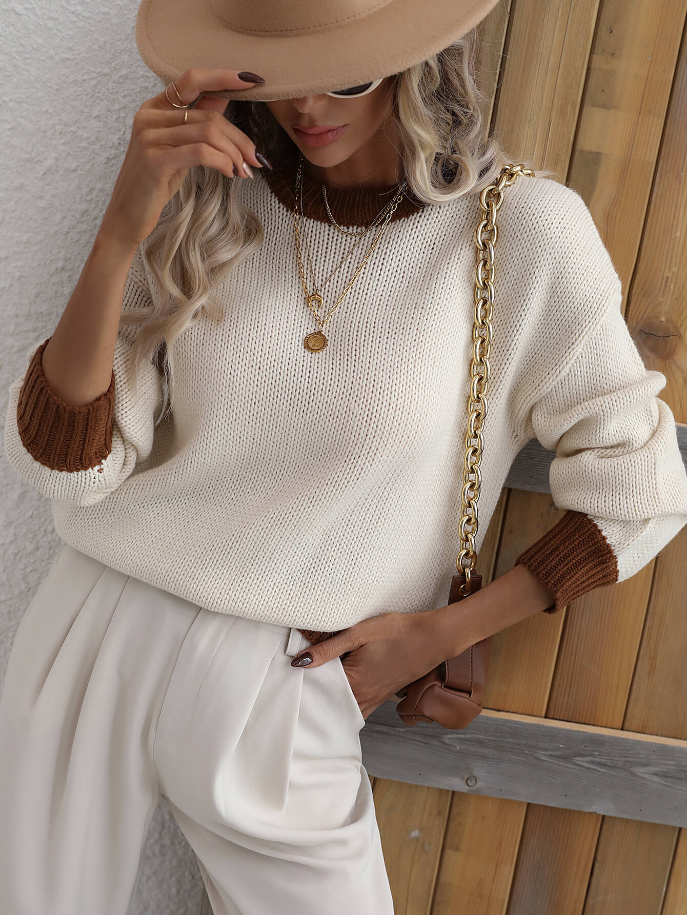 swvws Contrast Trim Drop Shoulder Pullover Sweater