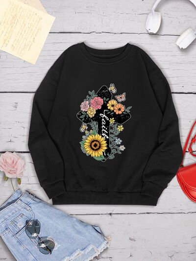 swvws Graphic Round Neck Dropped Shoulder Sweatshirt