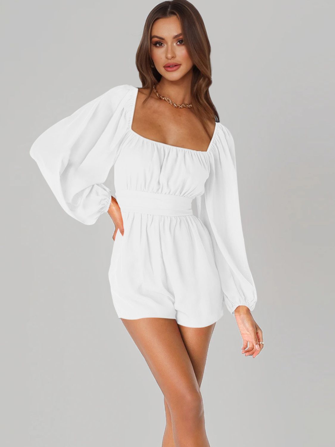 swvws Tie Back Smocked Balloon Sleeve Romper