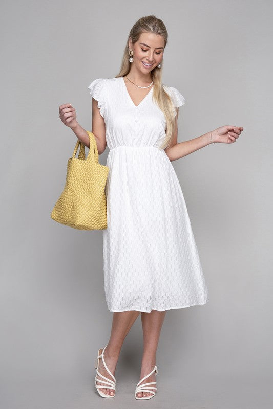 swvws V neck embroidered eyelet dress