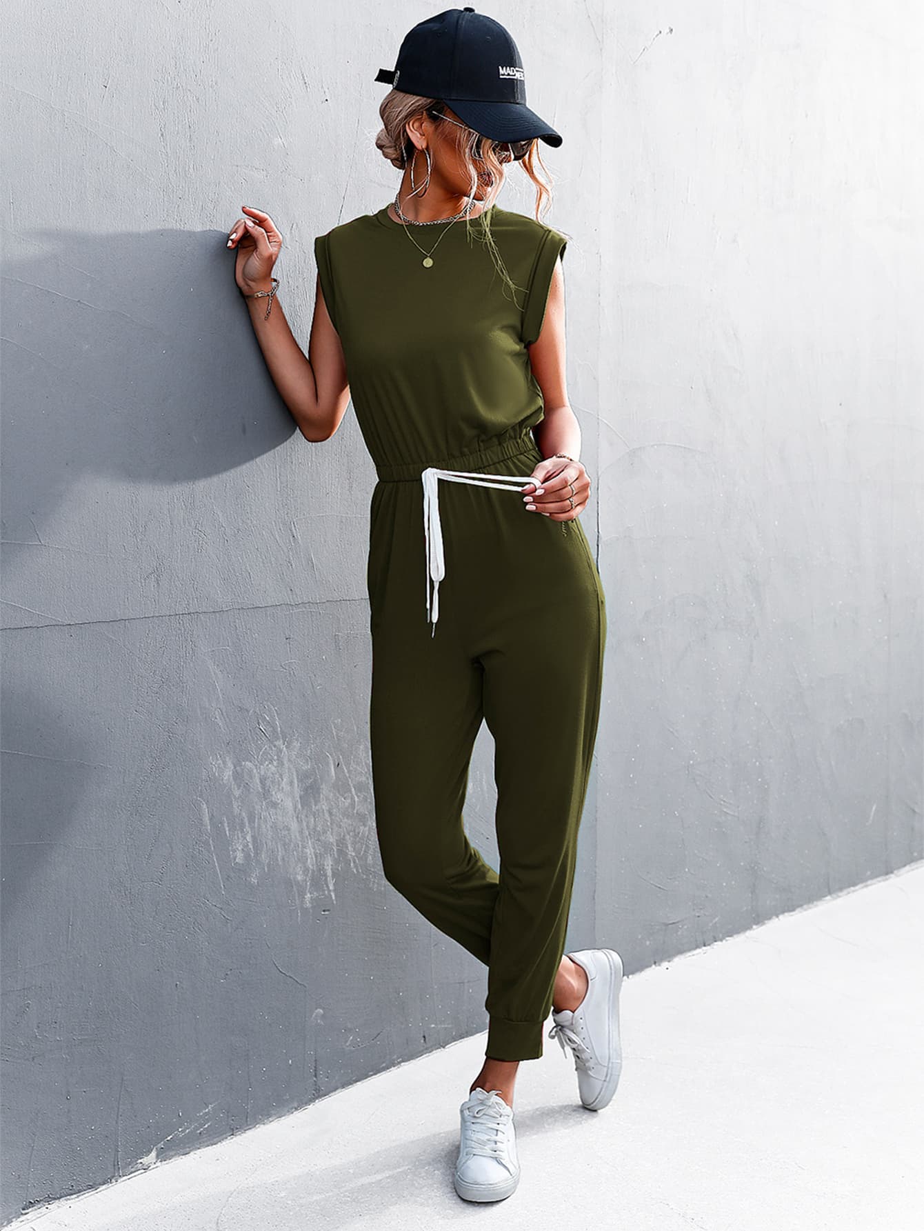 swvws Round Neck Cap Sleeve Jumpsuit