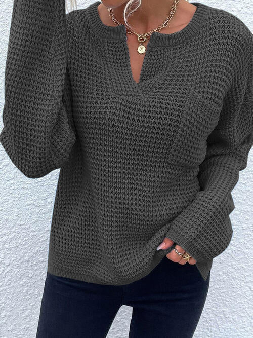 swvws Notched Long Sleeve Sweater