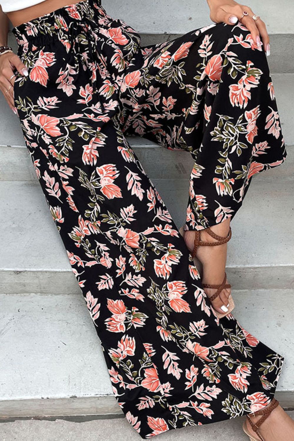 swvws Floral Pull-On Wide Leg Pants