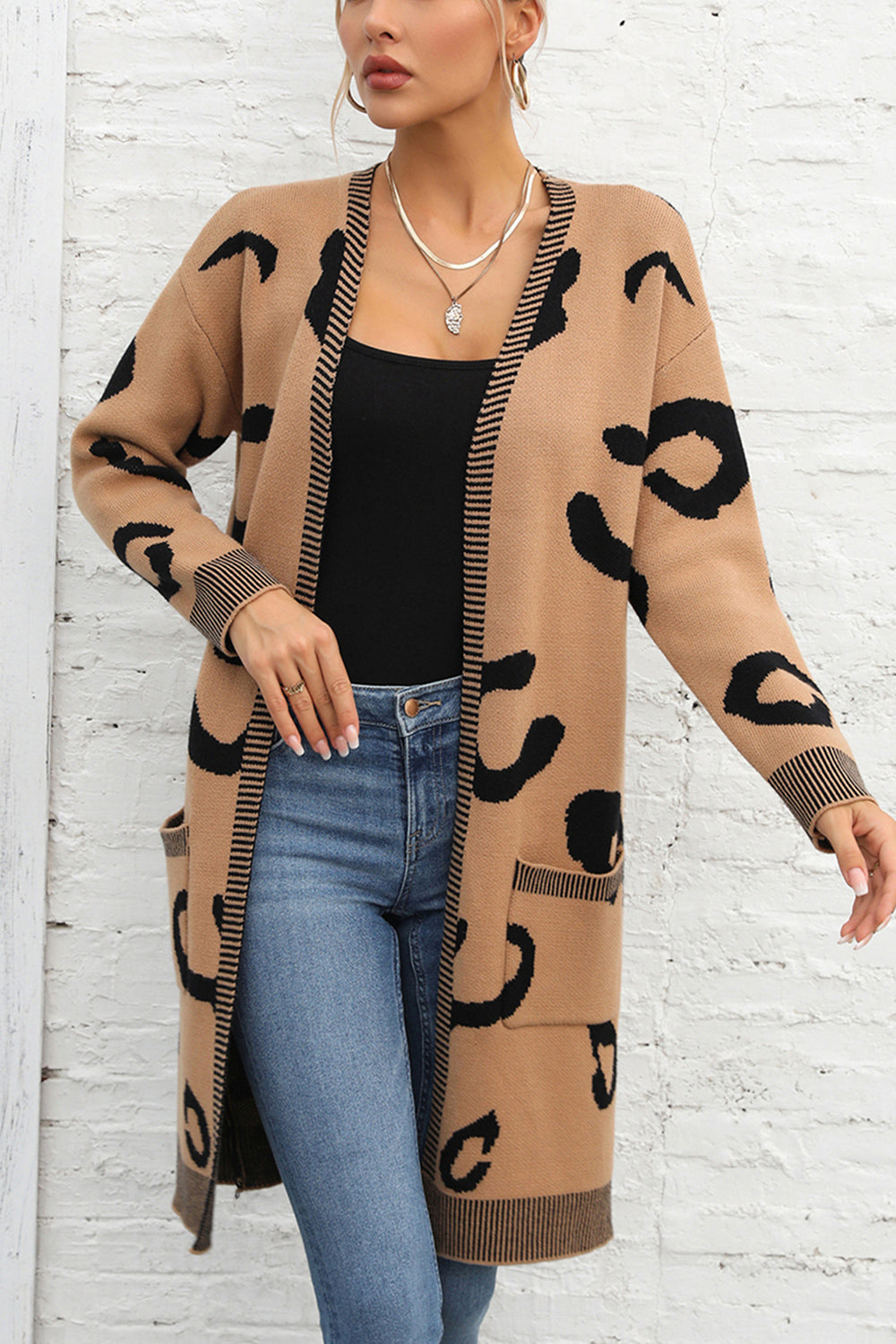 swvws Printed Long Sleeve Cardigan with Pockets