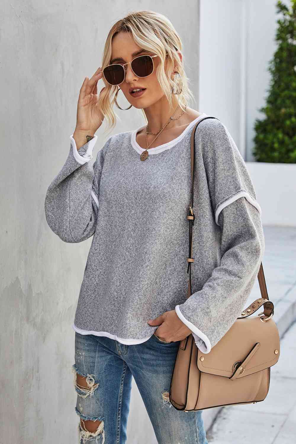 swvws Round Neck Dropped Shoulder Sweater