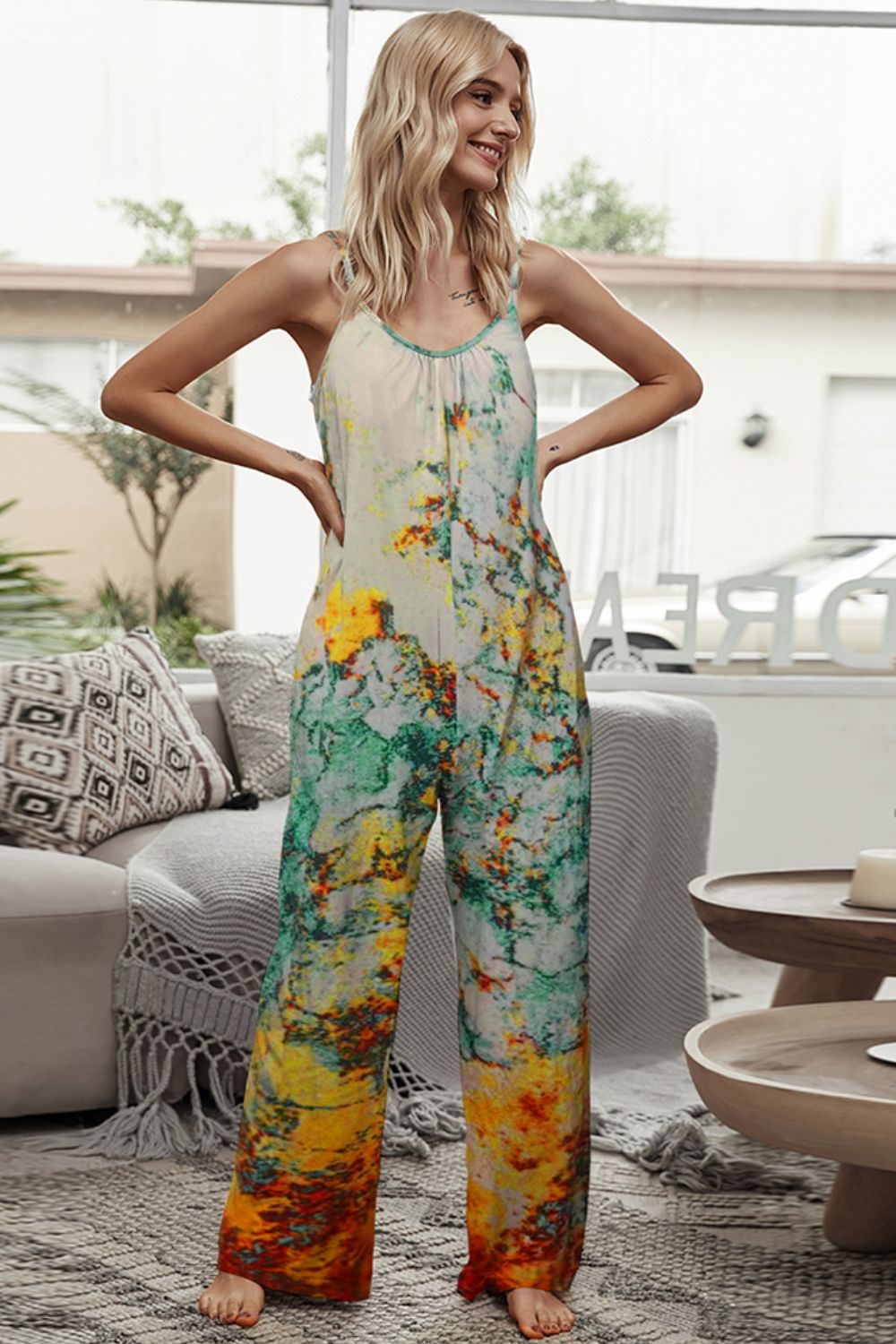 swvws Tie-Dye Spaghetti Strap Jumpsuit with Pockets