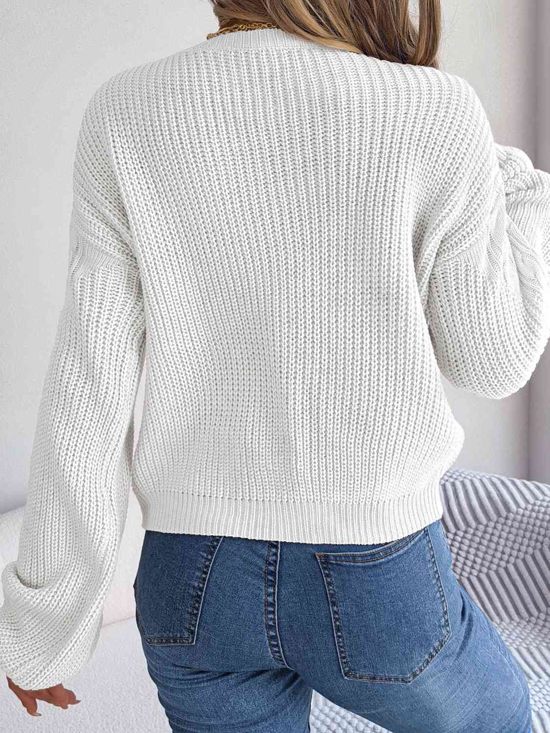 swvws Cable-Knit Round Neck Drop Shoulder Sweater