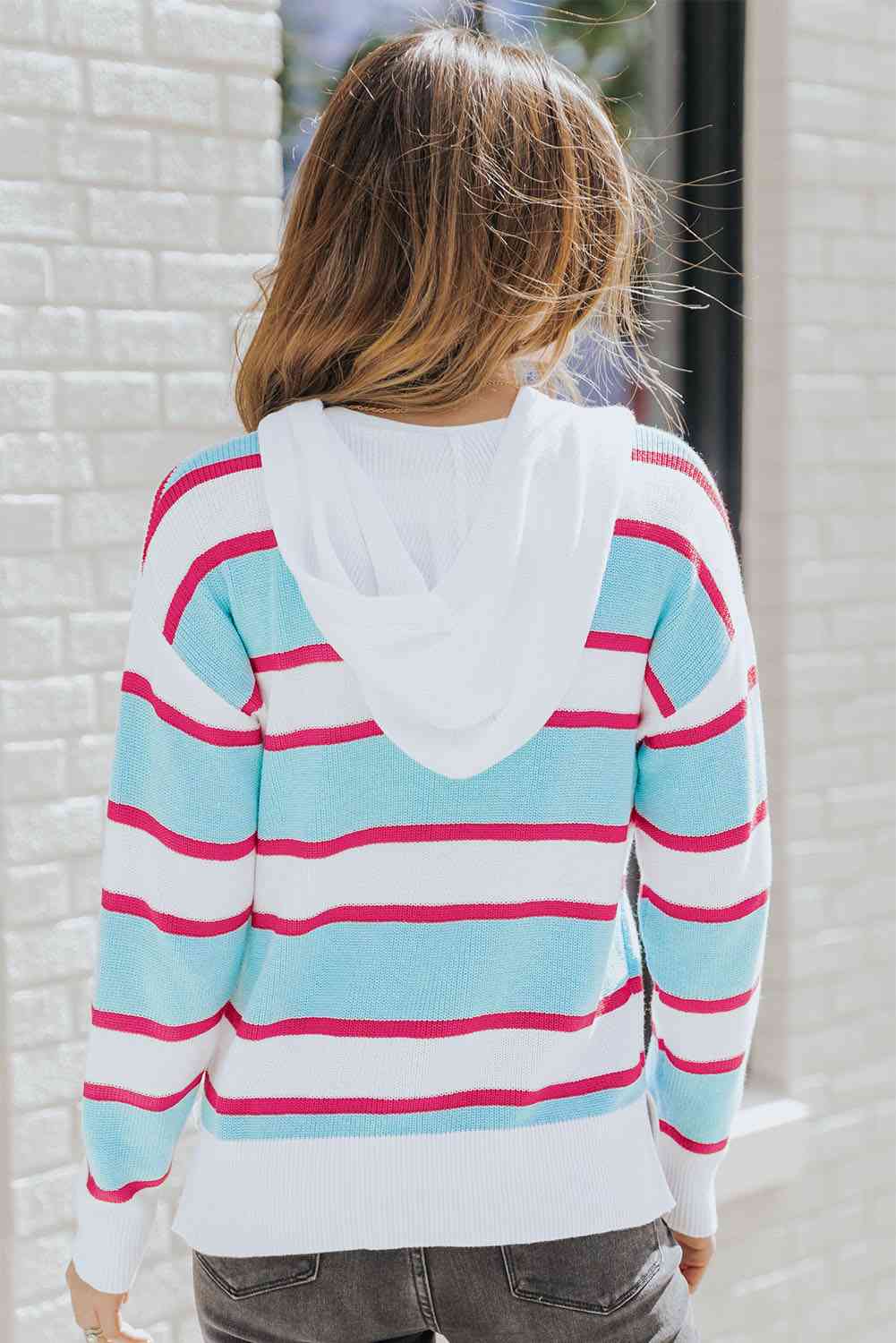 swvws Striped Drawstring Hooded Sweater