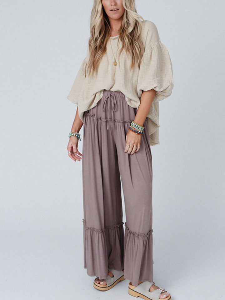 swvws Wide Leg Ruffle Trim Pants