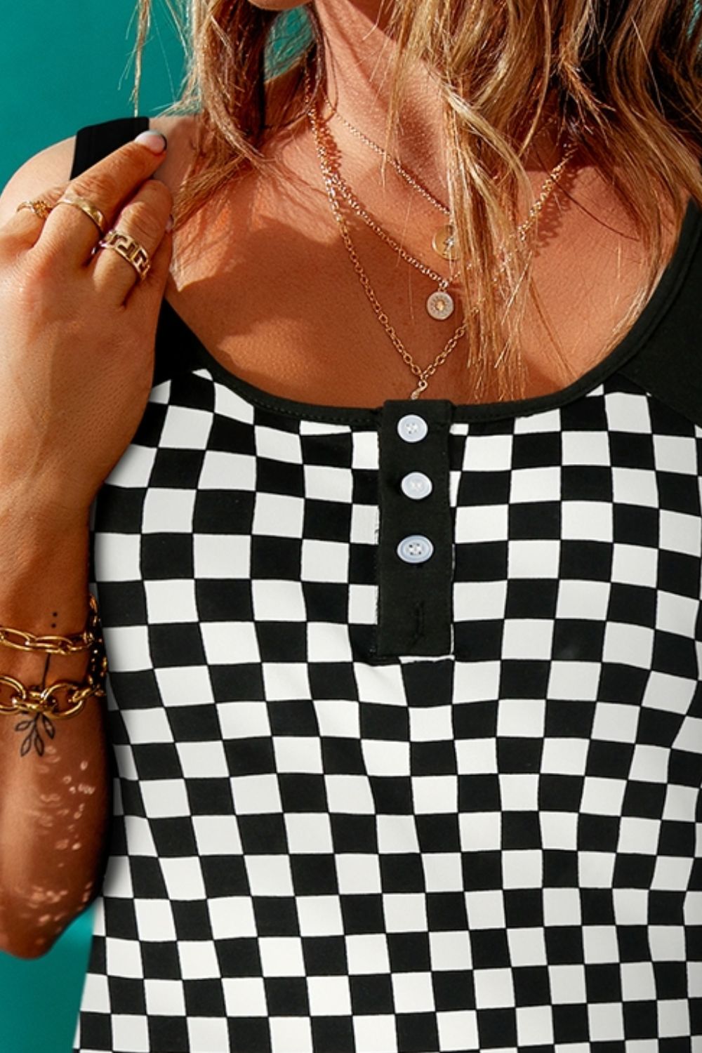 swvws Checkered Buttoned Tank