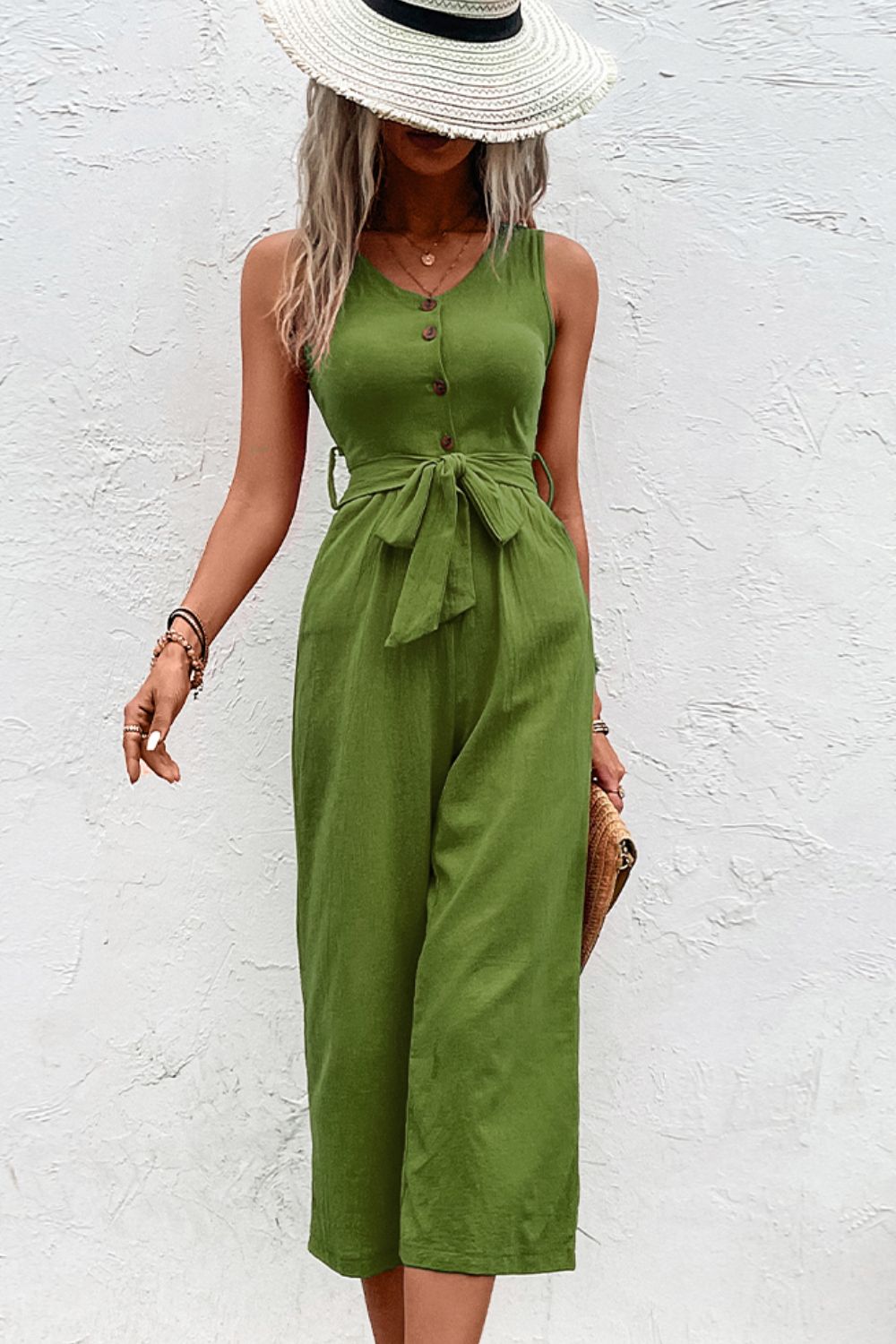 swvws Tie Belt Sleeveless Jumpsuit with Pockets