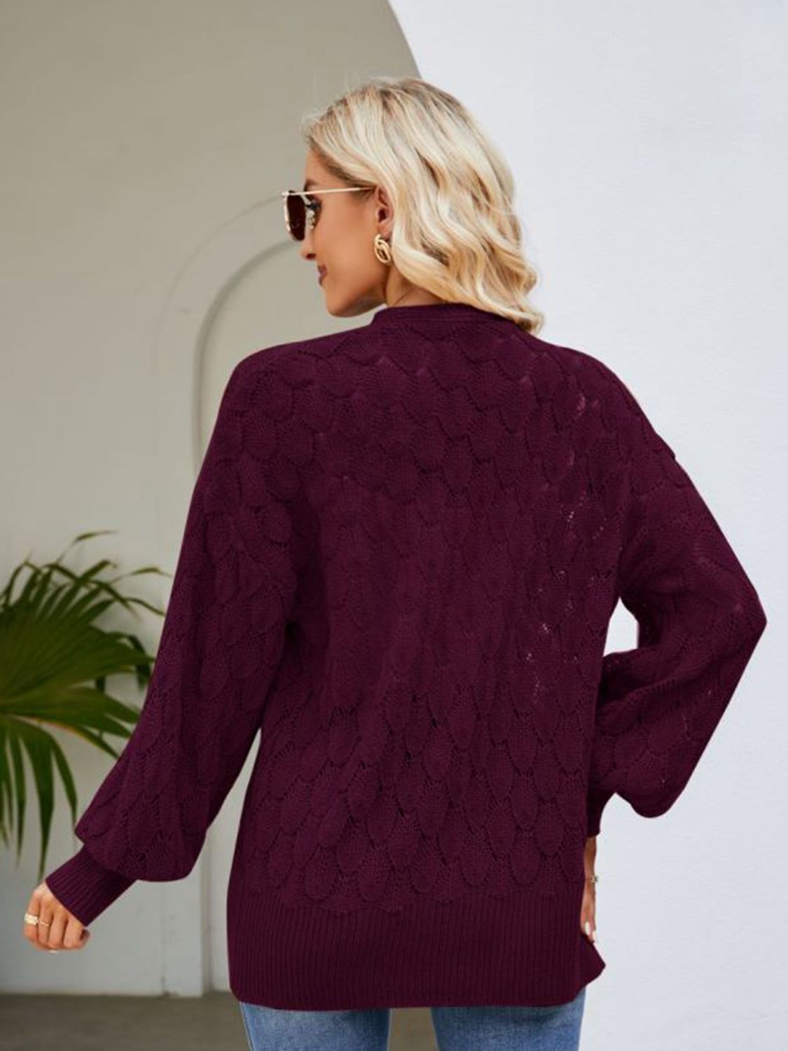 swvws Open Front Ribbed Trim Cardigan