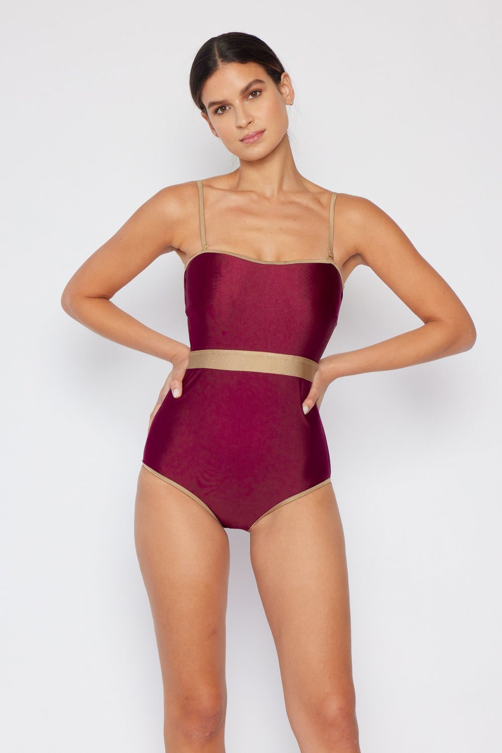 swvws Marina West Swim Wave Break Contrast Trim One-Piece in Wine