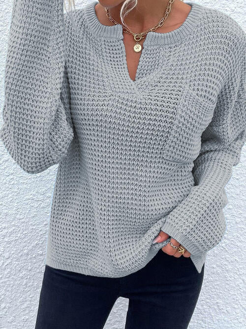 swvws Notched Long Sleeve Sweater