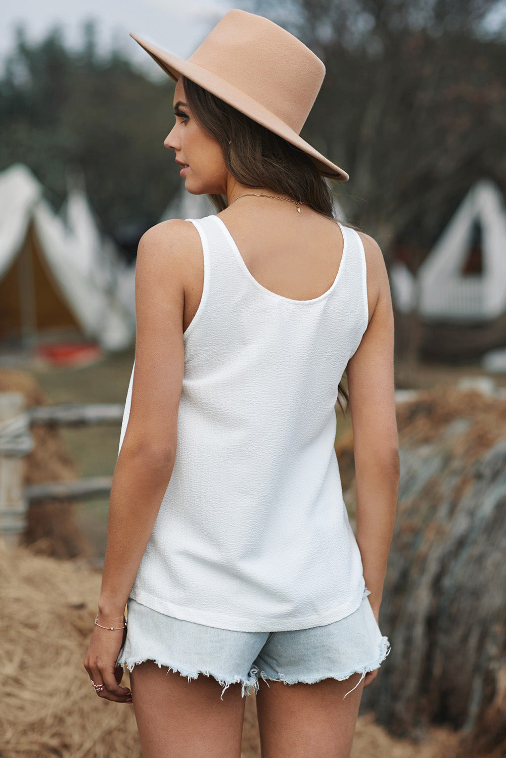 swvws Button Textured Cotton Tank Top