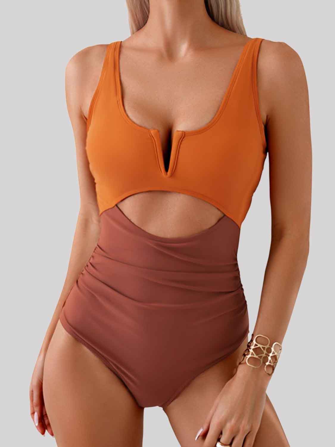 swvws Tied Cutout Contrast One-Piece Swimwear