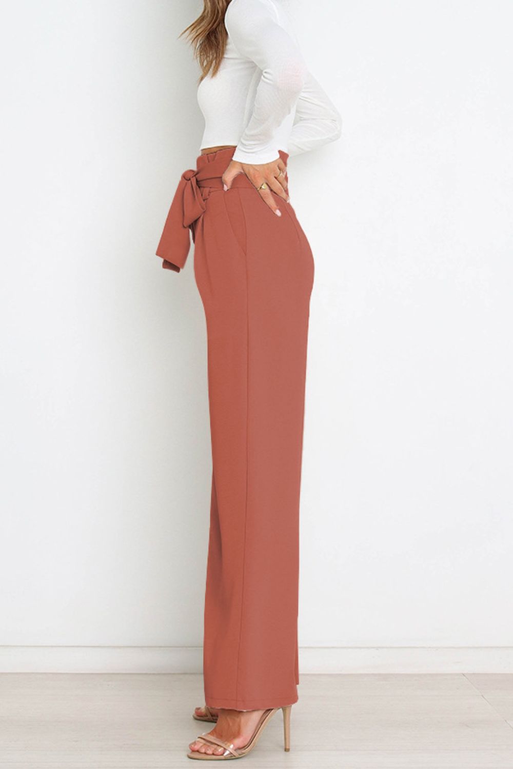 swvws Tie Front Paperbag Wide Leg Pants