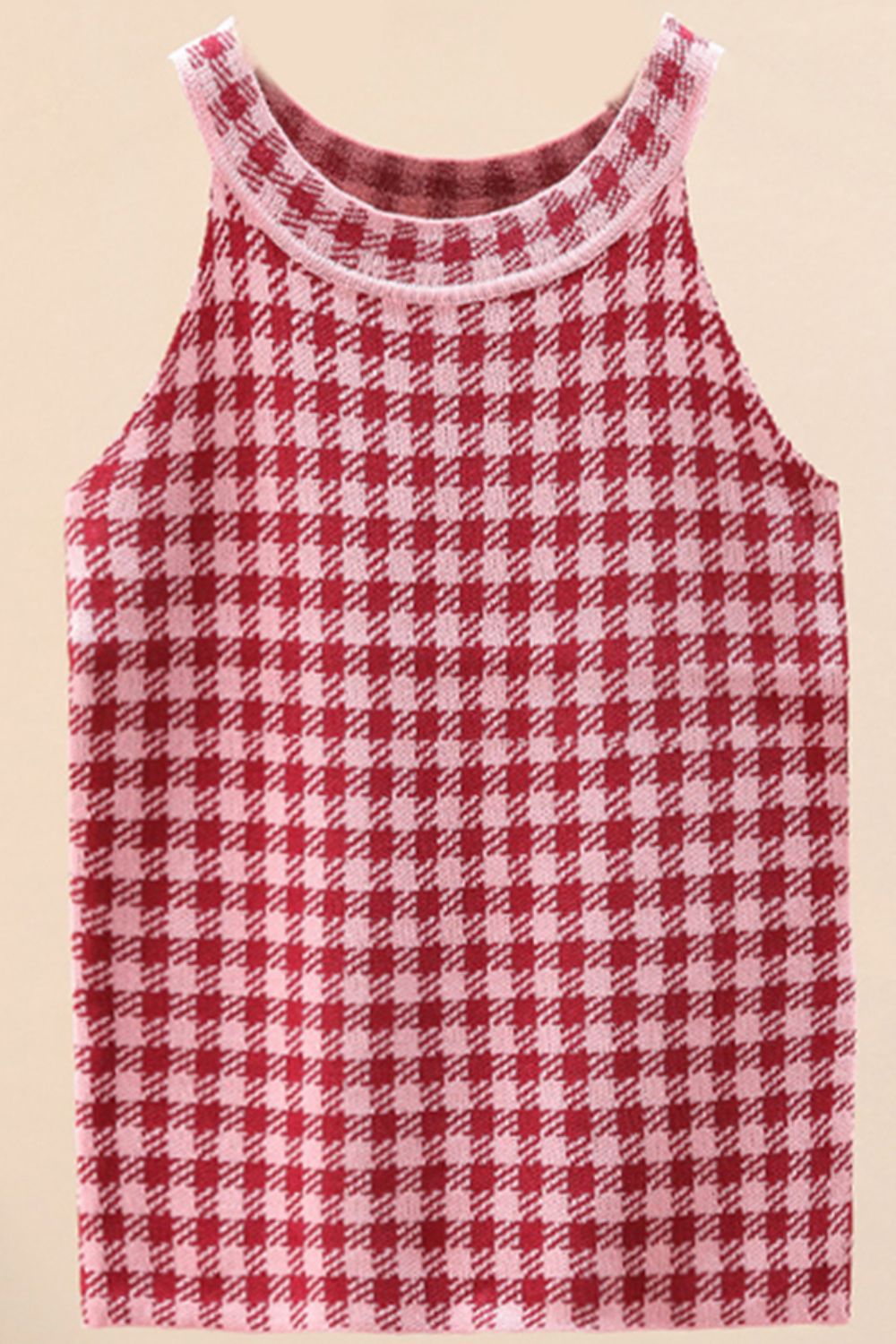 swvws Plaid Round Neck Sleeveless Knit Top