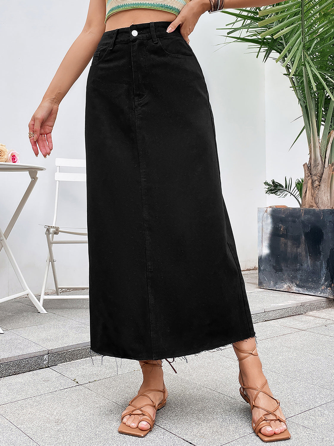 themeisles Raw Hem Denim Skirt