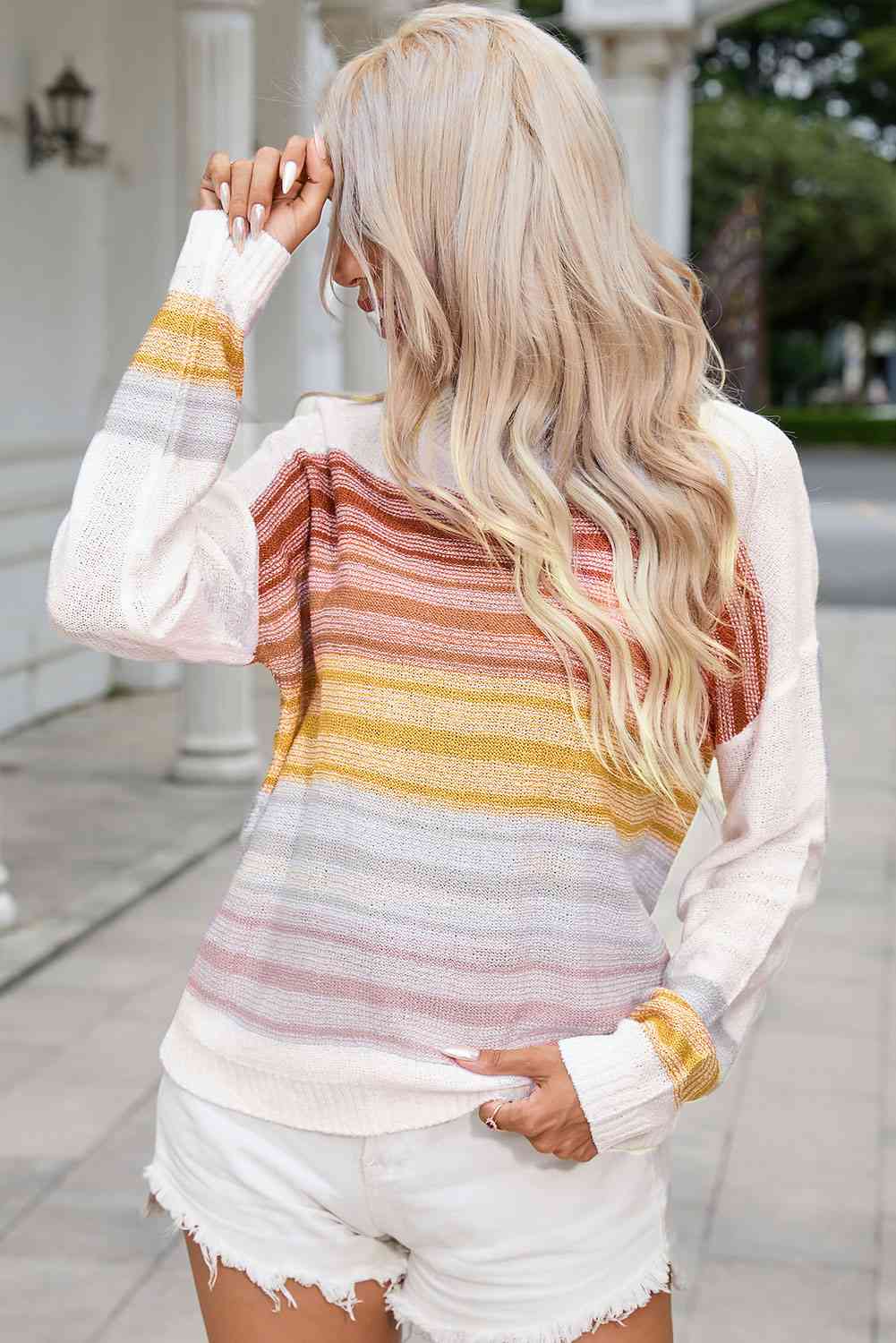 swvws Round Neck Printed Dropped Shoulder Knit Top